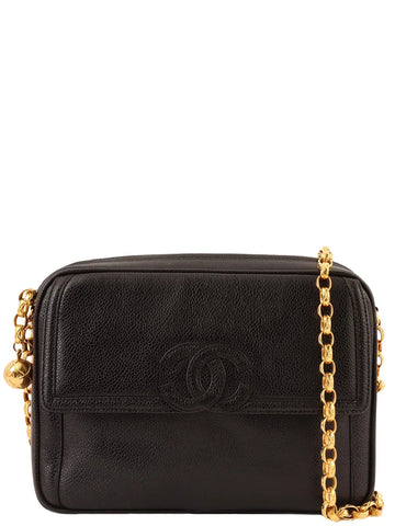 Top Quality Chanel Around 1992 Made Caviar Skin Cc Mark Stitch Ball Charm Bijoux Chain Bag Black