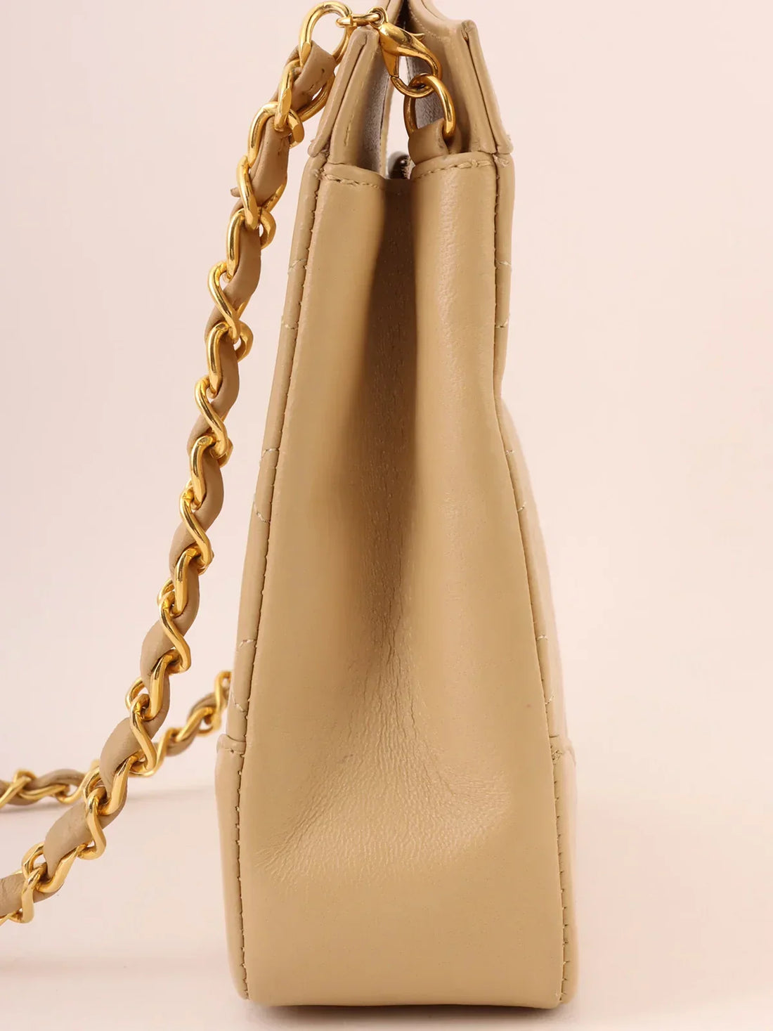 Top Quality Chanel Around 1990 Made Turn-Lock 2Way Chain Bag Mini Beige