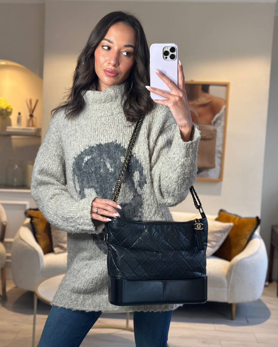 Top Quality Chanel Black Large Gabrielle Bag in Lambskin Leather with Mixed Hardware