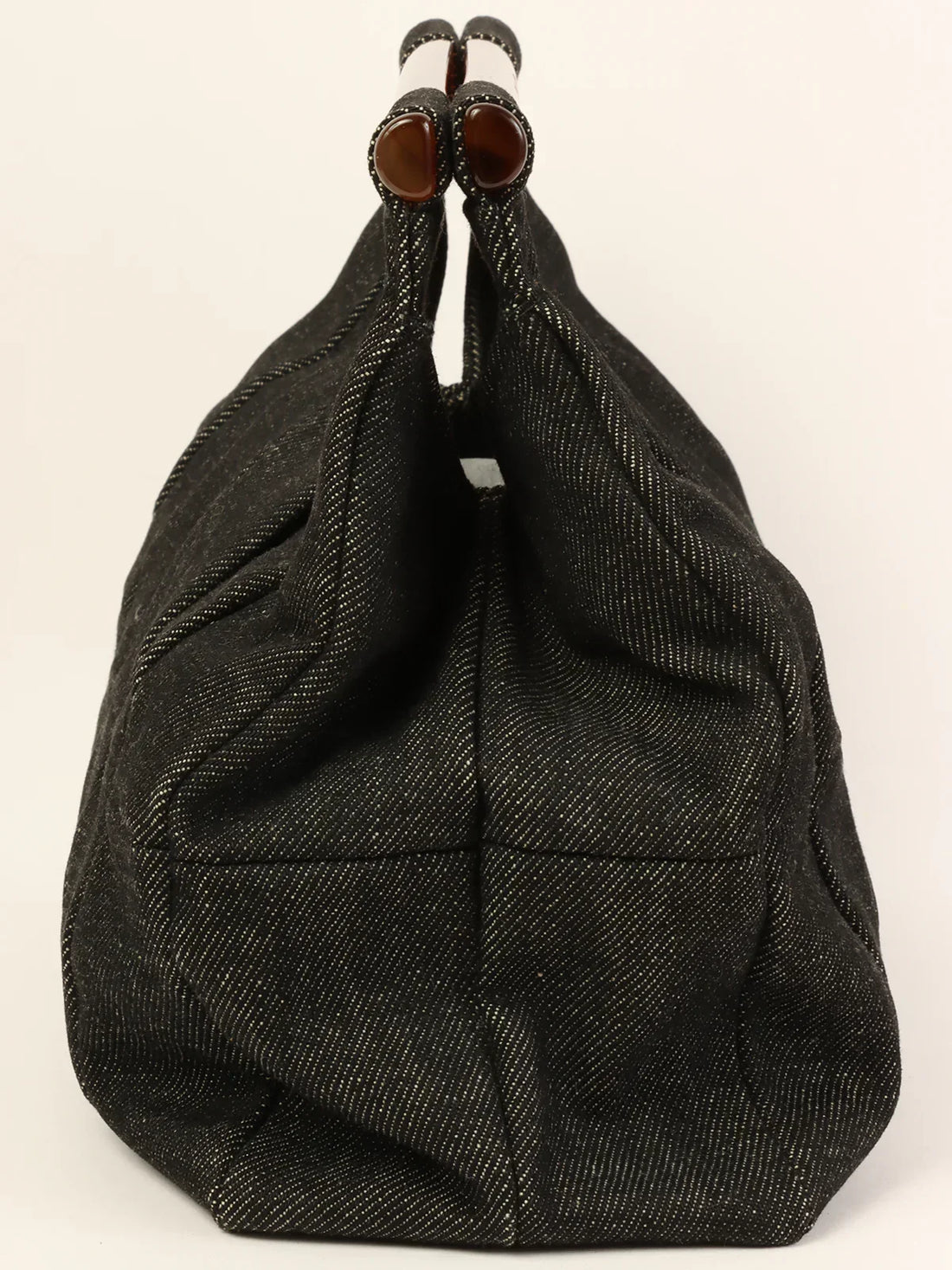 Top Quality Chanel Around 1998 Made Denim Tortoiseshell Logo Top Handle Bag Black