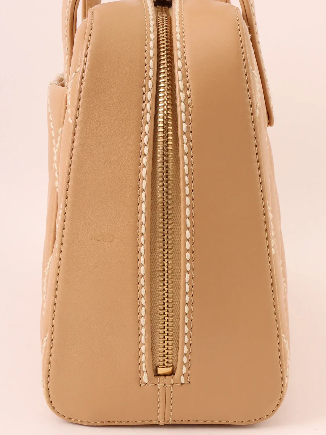 Top Quality Chanel Around 2003 Made Wild Stitch Cc Mark Plate Top Handle Bag Beige