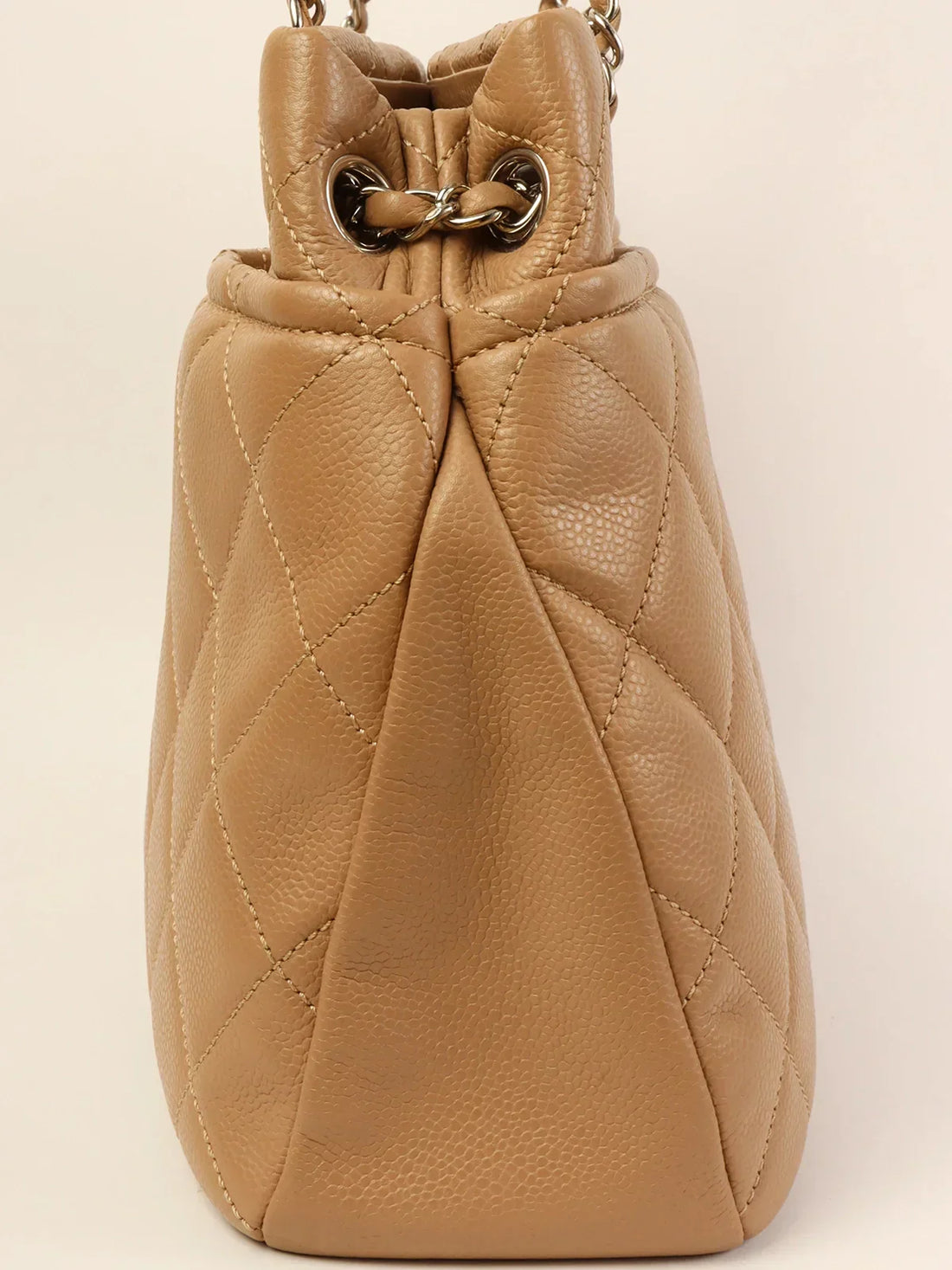 Top Quality Chanel Around 2014 Made Caviar Skin Cc Mark Stitch Chain Tote Bag Beige