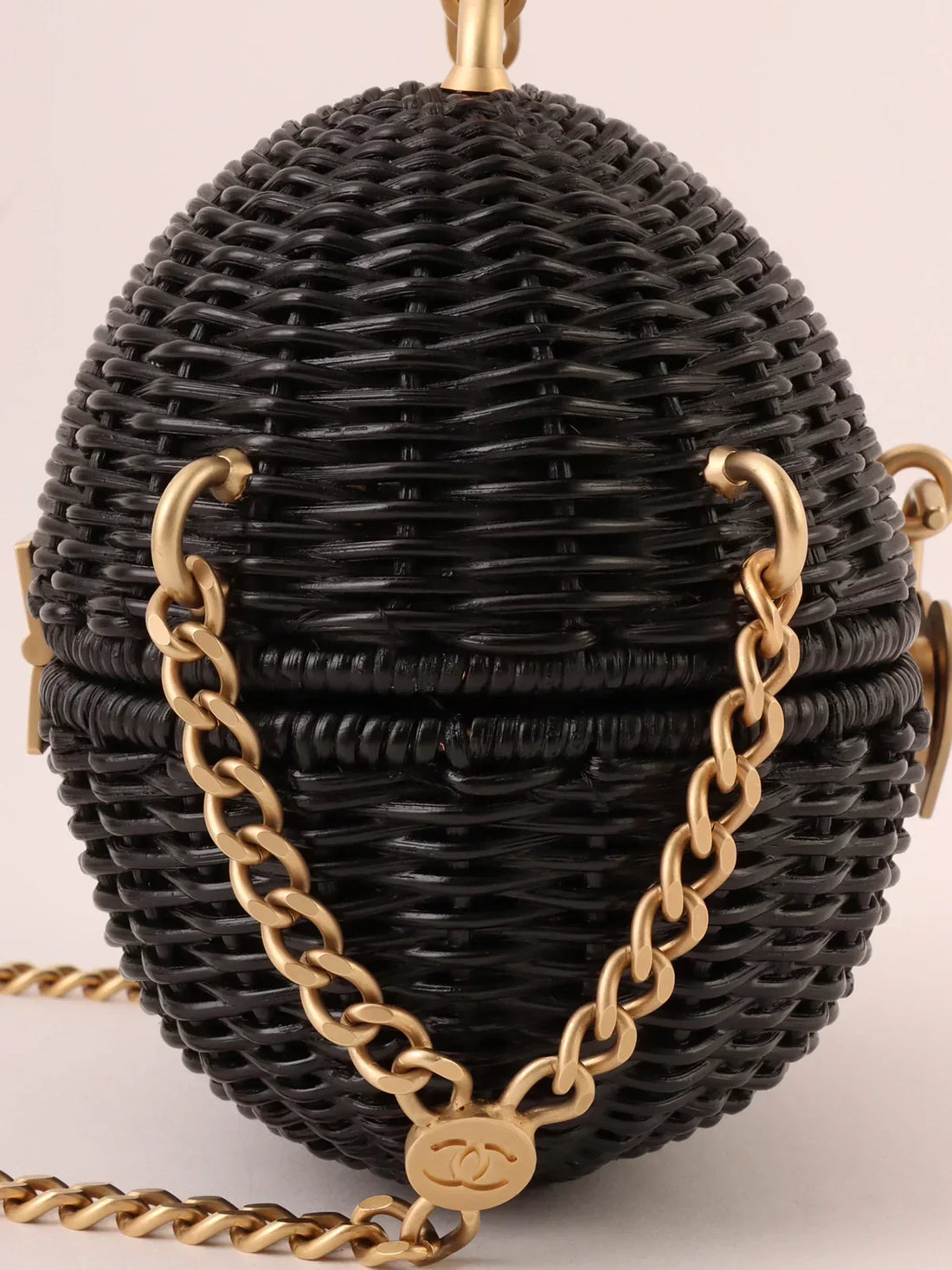 Top Quality Chanel Around 2004 Made Straw Heart Cc Mark Plate 2Way Bag Black