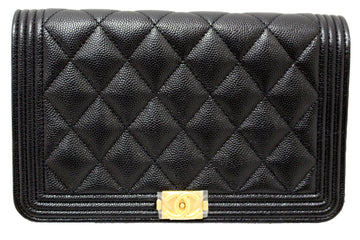 Top Quality Chanel Black Caviar Quilted Leather Boy Wallet On Chain WOC