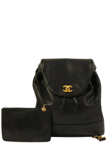 Top Quality Chanel Around 1995 Made Caviar Skin Cc Mark Plate Backpack Black