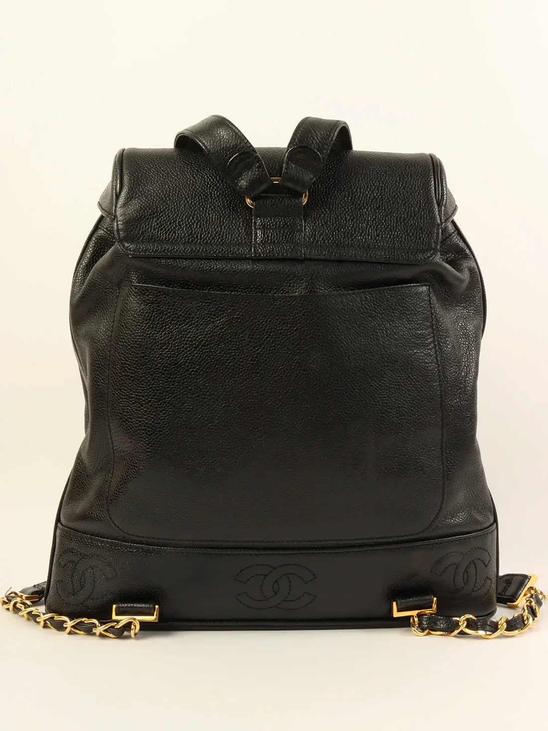 Top Quality Chanel Around 1995 Made Caviar Skin Cc Mark Plate Backpack Black