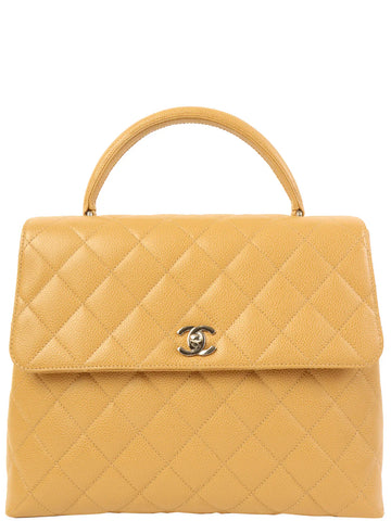 Top Quality Chanel Around 2000 Made Caviar Skin Turn-Lock Top Handle Bag Beige
