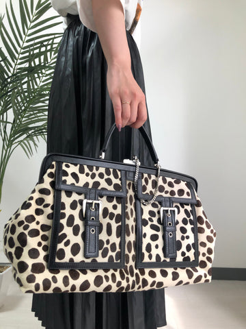 CELINE Dalmatian Pattern Unborn Calf Leather Clasp Handbag White Black Old CELINE New 1:1 e5d32i