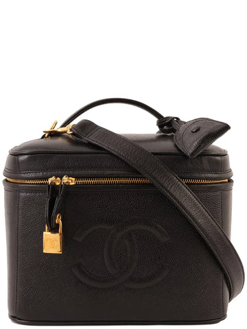 Top Quality Chanel Around 1997 Made Caviar Skin Cc Mark Stitch 2Way Vanity Black
