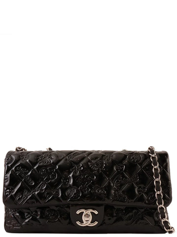 Top Quality Chanel Around 2010 Made Patent Icon Embossed Turn-Lock Chain Bag Black
