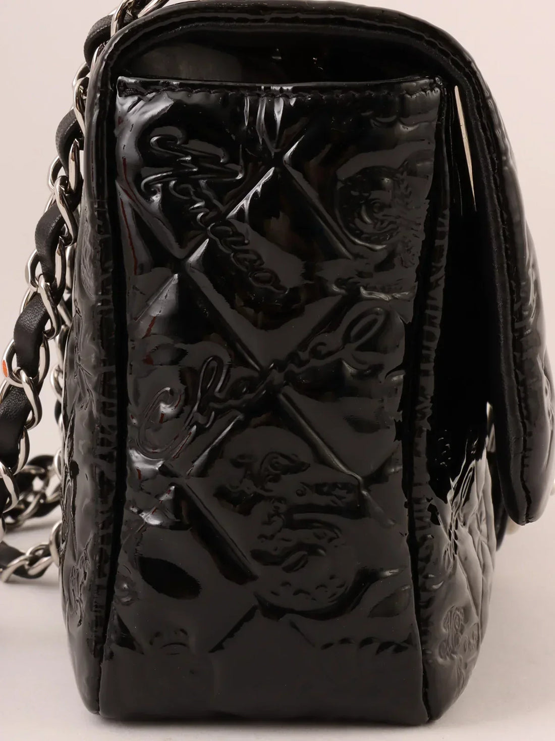 Top Quality Chanel Around 2010 Made Patent Icon Embossed Turn-Lock Chain Bag Black