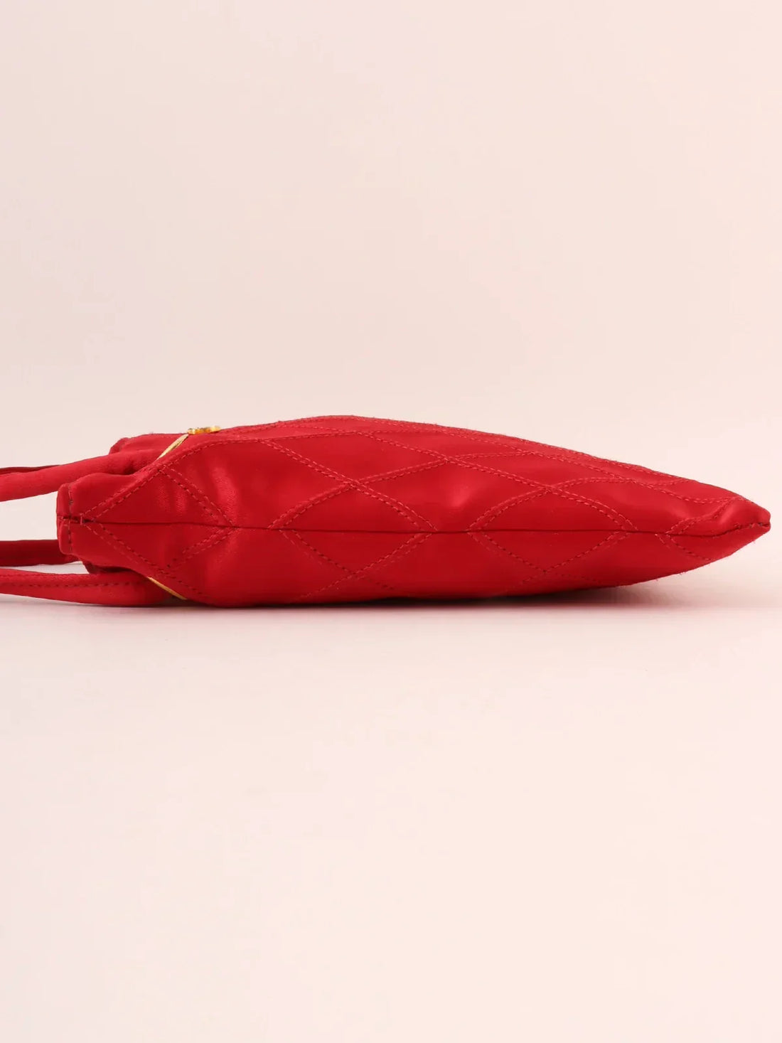 Top Quality Chanel Around 1985~1990 Made Silk Satin Rhinestone Cc Mark Platetop Handle Bag Red