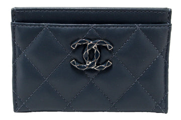 Top Quality Chanel Blue Quilted Lambskin Leather Card Holder