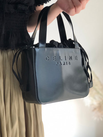 CELINE brand logo patent leather handbag Black New 1:1 Old Celine sb5xdm
