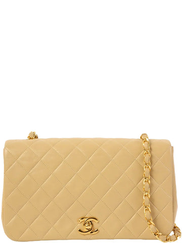 Top Quality Chanel Around 1990 Made Full New Chain Bag 23Cm Beige