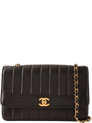 Top Quality Chanel Around 1995 Made Mademoiselle Stitch Turn-Lock Chain Bag Black