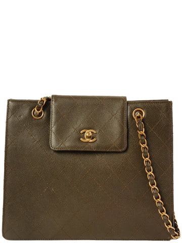 Top Quality Chanel Around 1998 Made Caviar Skin Turn-Lock Tote Bag Brown