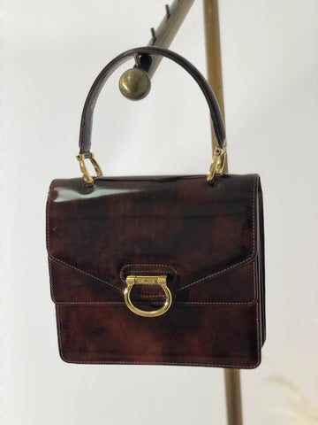 CELINE Gancini Double flap Tortoiseshell patent leather Handbag Brown New 1:1 OldCELINE pb5ea5