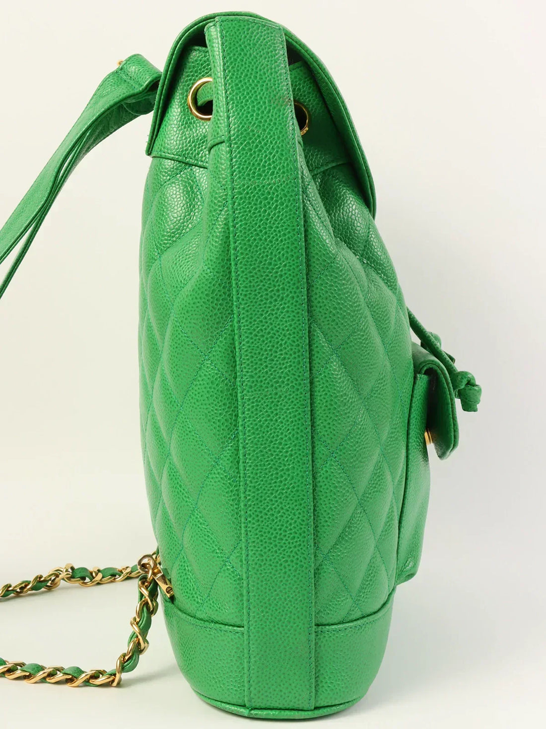 Top Quality Chanel Around 1992 Made Caviar Skin Circle Cc Mark Plate Backpack Green
