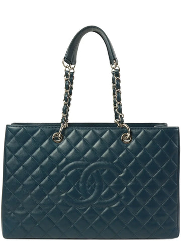 Top Quality Chanel Around 2013 Made Caviar Skin Cc Mark Stitch Chain Tote Bag Indigo Blue