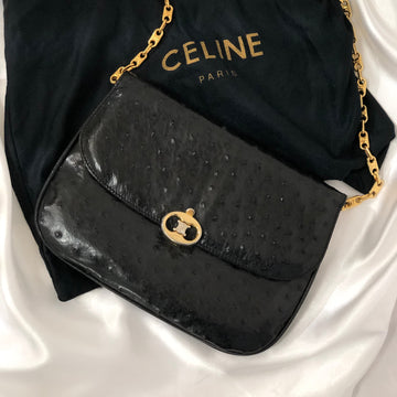CELINE Triomphe Ostrich Leather Chain Shoulder bag Black New 1:1 Old Celine 6vhygw