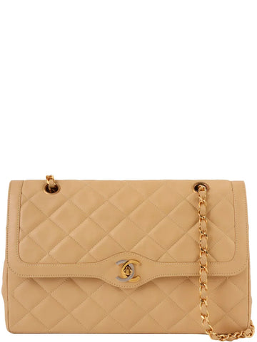 Top Quality Chanel Around 1992 Made Paris Limited Design New Turn-Lock Chain Bag Beige