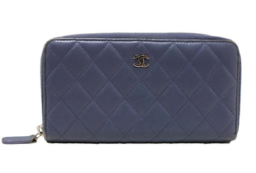Top Quality Chanel Blue Quilted Lambskin Leather Zippy Wallet