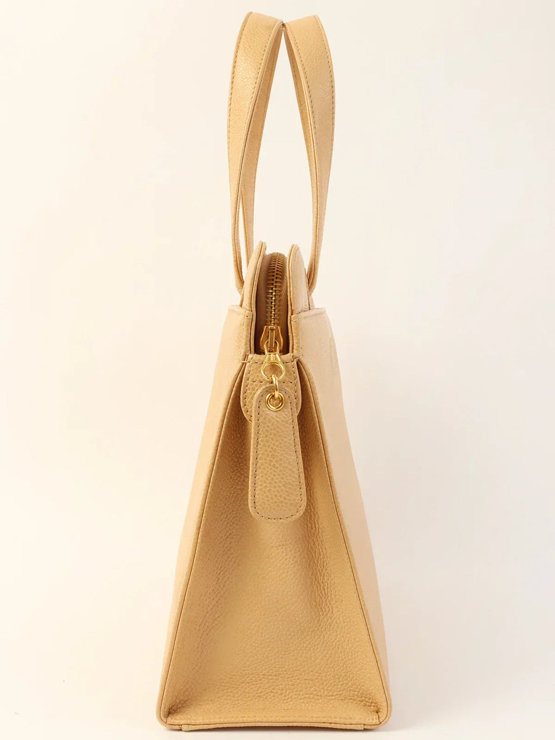 Top Quality Chanel Around 1998 Made Caviar Skin Logo Embroidered Tote Bag Beige