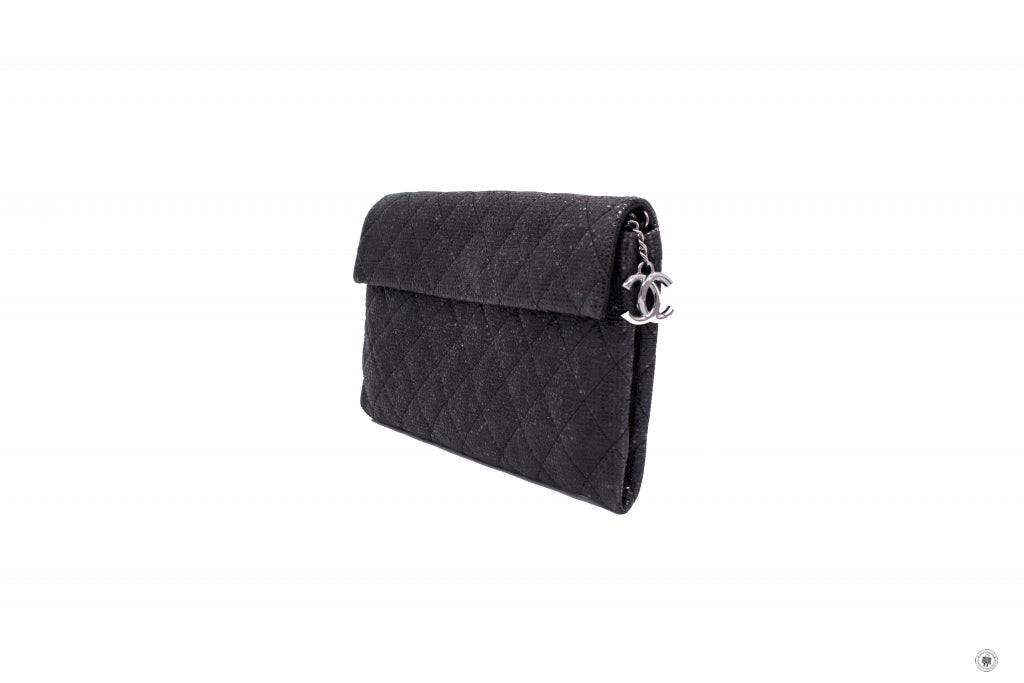 Top Quality Chanel Quilted Lurex Fabric With Woven Chain And CC Logo  Black  Fabric Shoulder Bags Bkhw