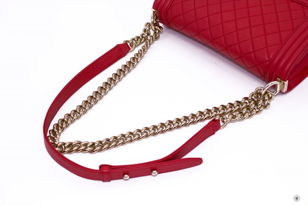 Top Quality Chanel A67086 Boy Red Calfskin 25 Shoulder Bags Ghw