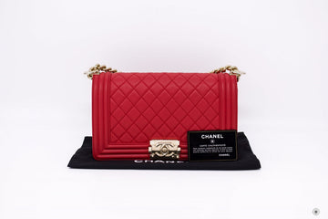 Top Quality Chanel A67086 Boy Red Calfskin 25 Shoulder Bags Ghw