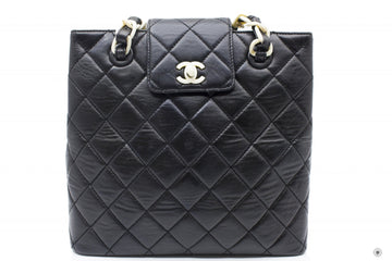 Top Quality Chanel  With Resin Woven Chain And Lock Black Lambskin Tote Bag