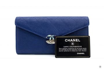 Top Quality Chanel A84409Y61153 CC Logo  Blue Calfskin Long Wallet Ghw
