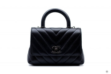 Top Quality Chanel AS2215B06818 Mini Chevron Coco Handle  Black / 94305 Caviar Shoulder Bags Bkhw