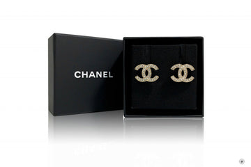Top Quality Chanel AB6839 B06493 CC Logo With Crystals  Gold / NE832 Metal 1.8CMX1.3CM Earrings