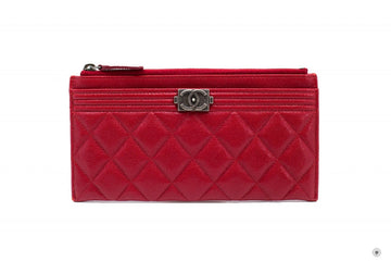 Top Quality Chanel Boy Zip Pouch  Red Caviar Pouch Sbhw