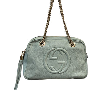 Gucci Soho Bowler Small Pebbled Calfskin Light Blue GHW