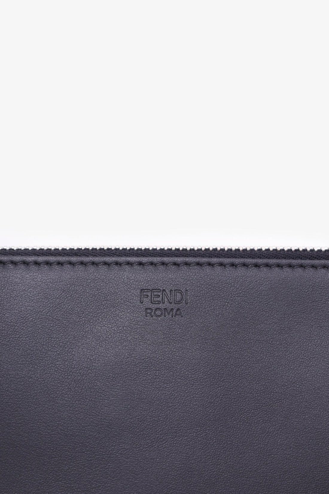 Fendi Black Calfskin Crystal  Embroidery Karlito Zip Pouch