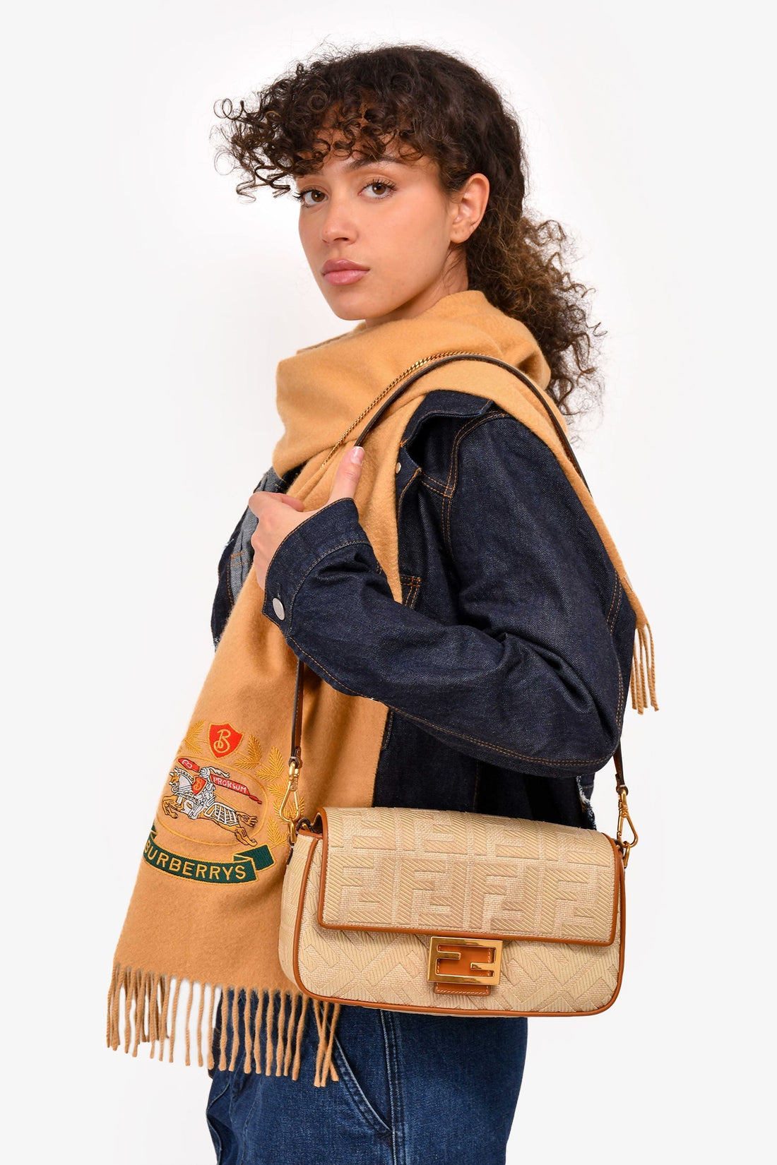 Fendi Tan Canvas/Leather FF Embossed Shoulder Bag with Strap