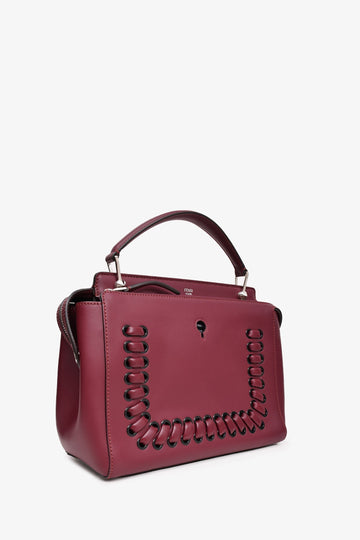 Fendi Burgundy Leather Lace Up 'Dotcom' Top Handle with Strap