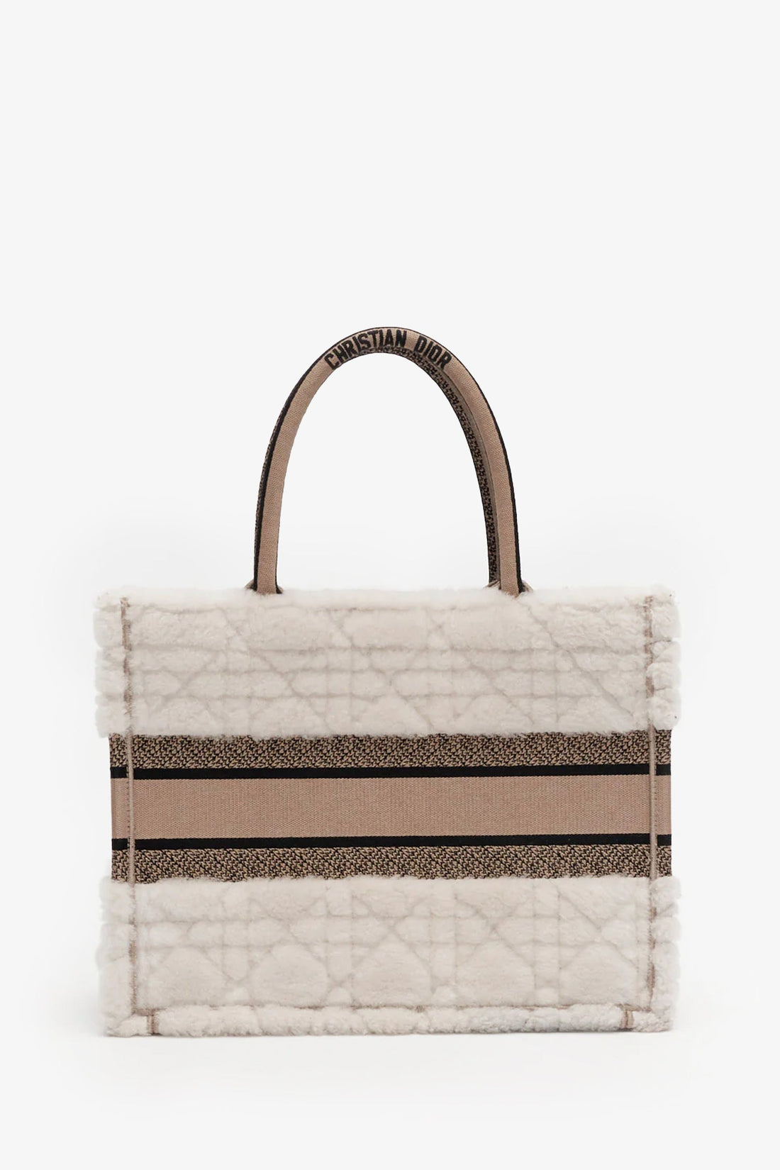 Christian Dior Cream Shearling Book Tote Bag