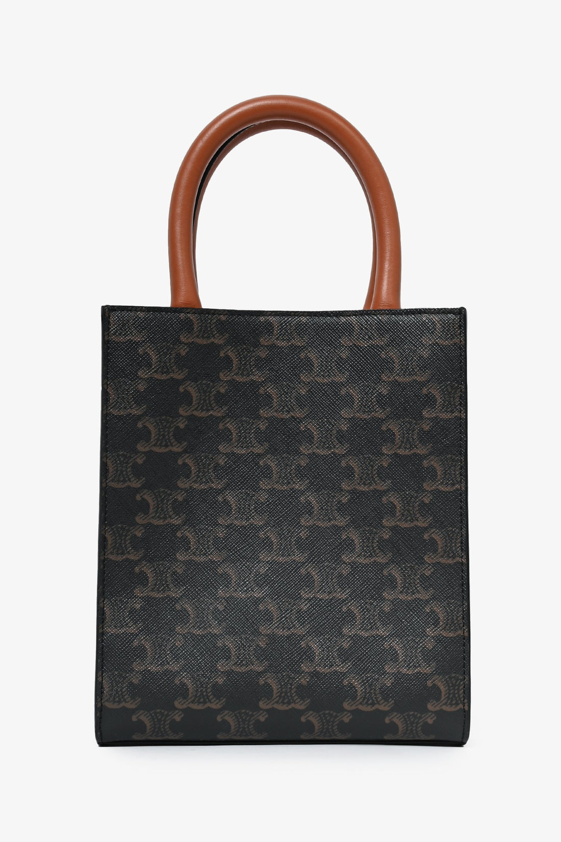 Celine Brown Leather Logo Mini Vertical Cabas Tote Bag with Strap