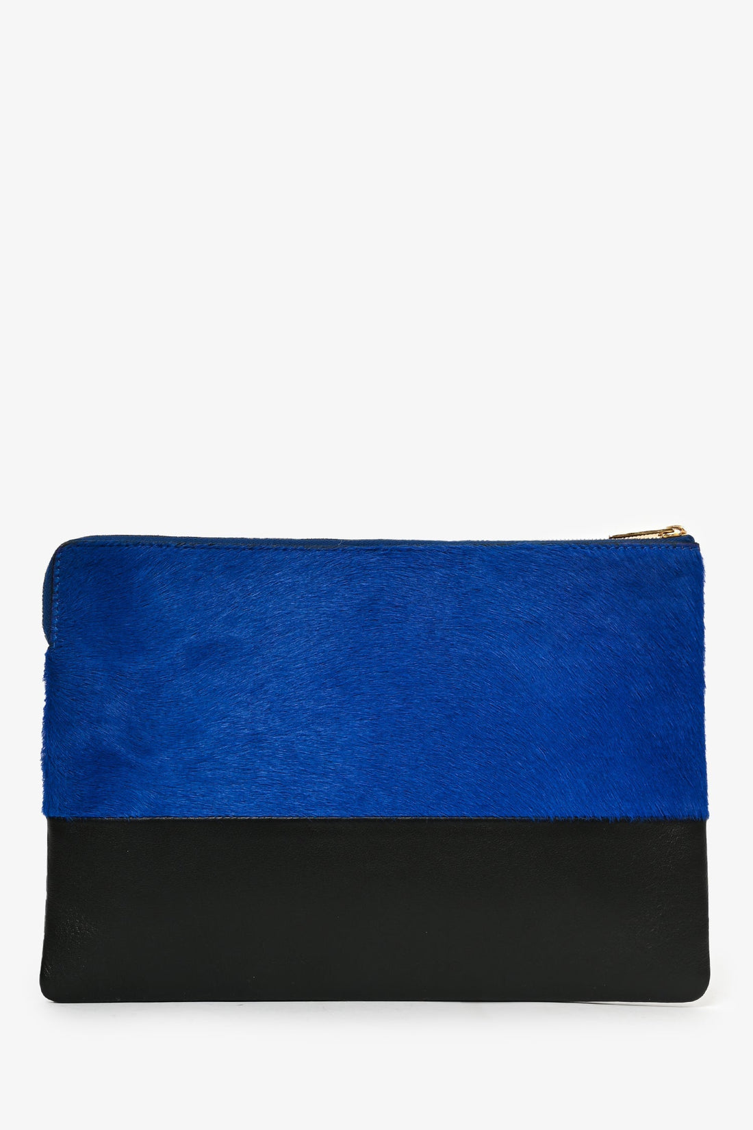 Celine Black/Blue Leather/Pony Hair Zip Clutch
