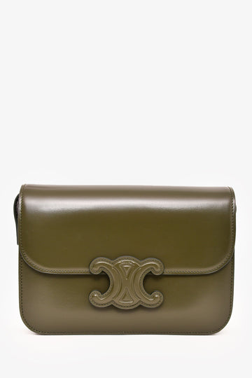 Celine 2022 Green Leather Classique Triomphe Shoulder Bag