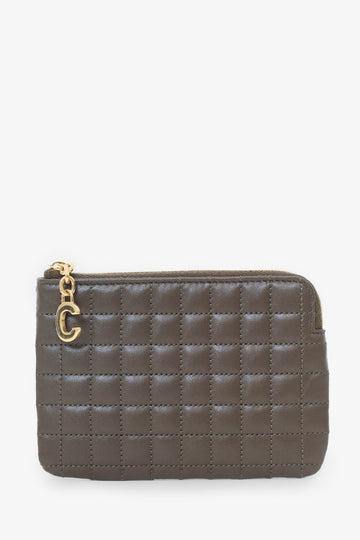 Celine Khaki Green Quilted C-Charm Compact Zip Wallet