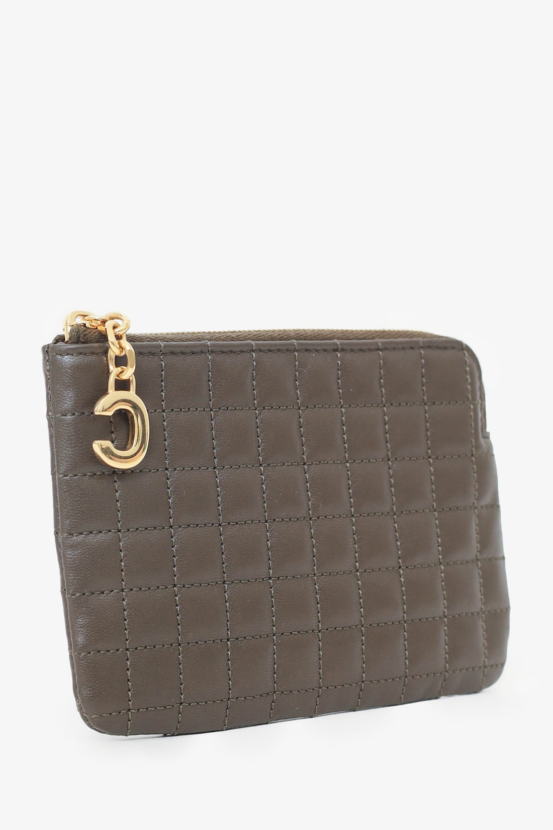 Celine Khaki Green Quilted C-Charm Compact Zip Wallet