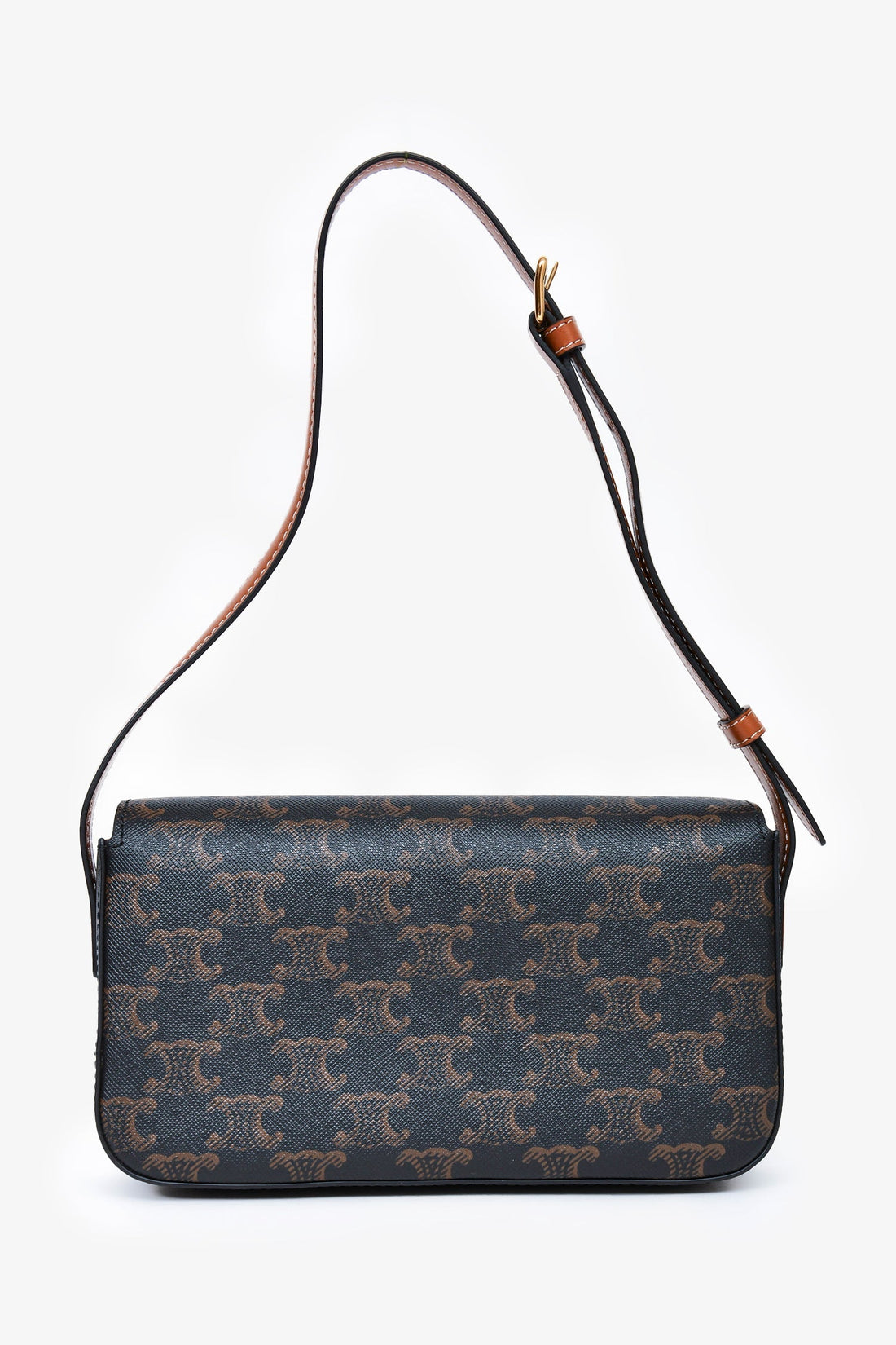 Celine Brown Triomphe Canvas & Calfskin 'Claude' Shoulder Bag