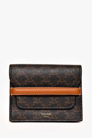 Celine 2022 Brown Leather/Canvas Triomphe Business Card Holder