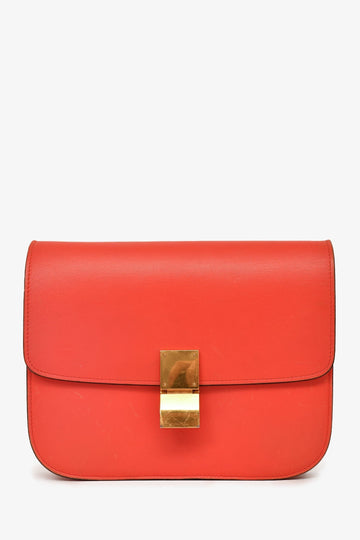 Celine 2012 Red Leather Medium Classic Box Crossbody Bag