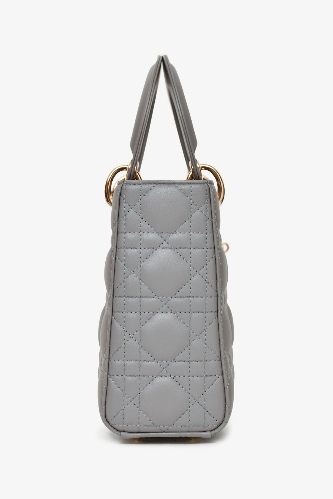 Christian Dior 2023 Grey Leather Cannage Small Lady Dior with Strap